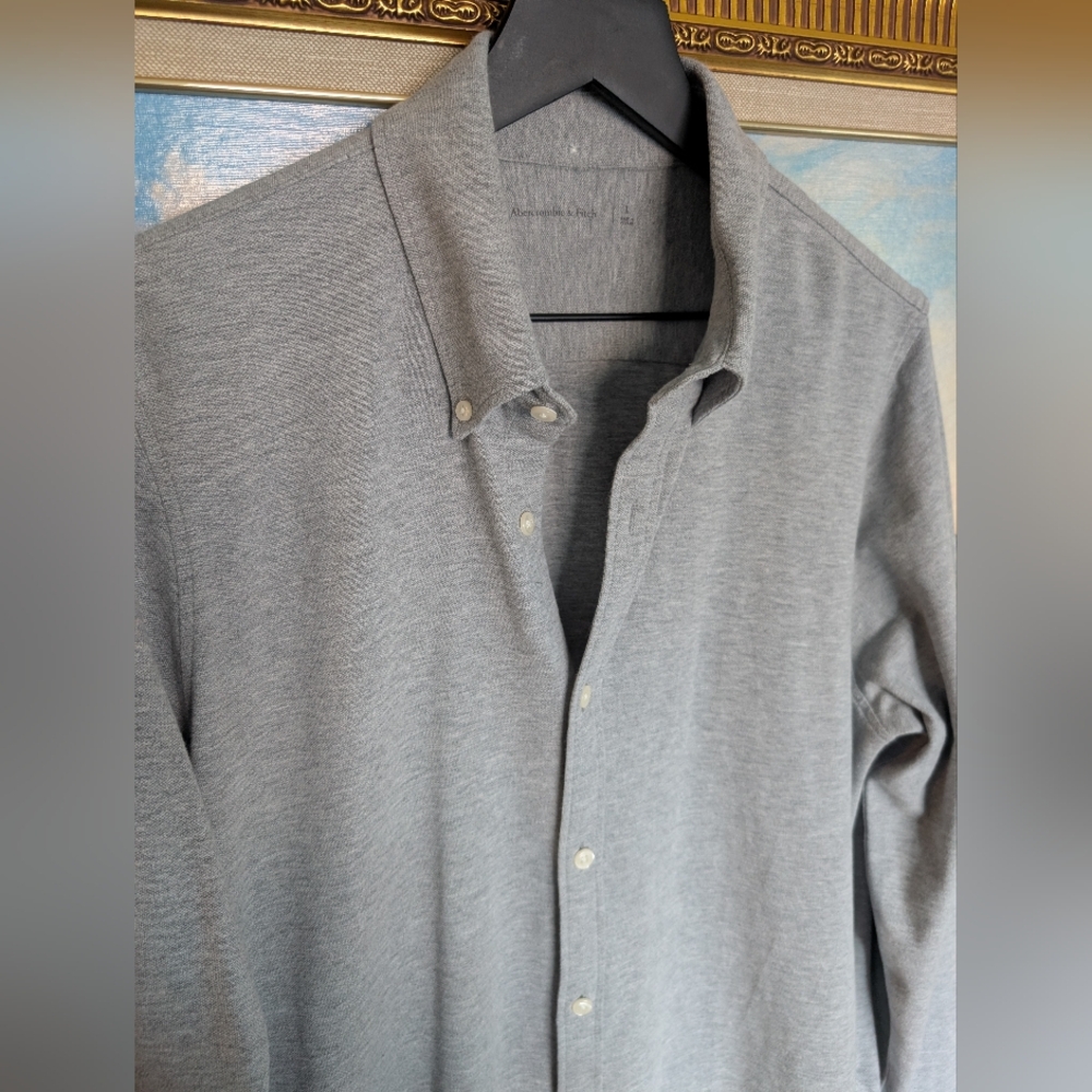Abercrombie & Fitch Heather Gray Flex Oxford Shirt